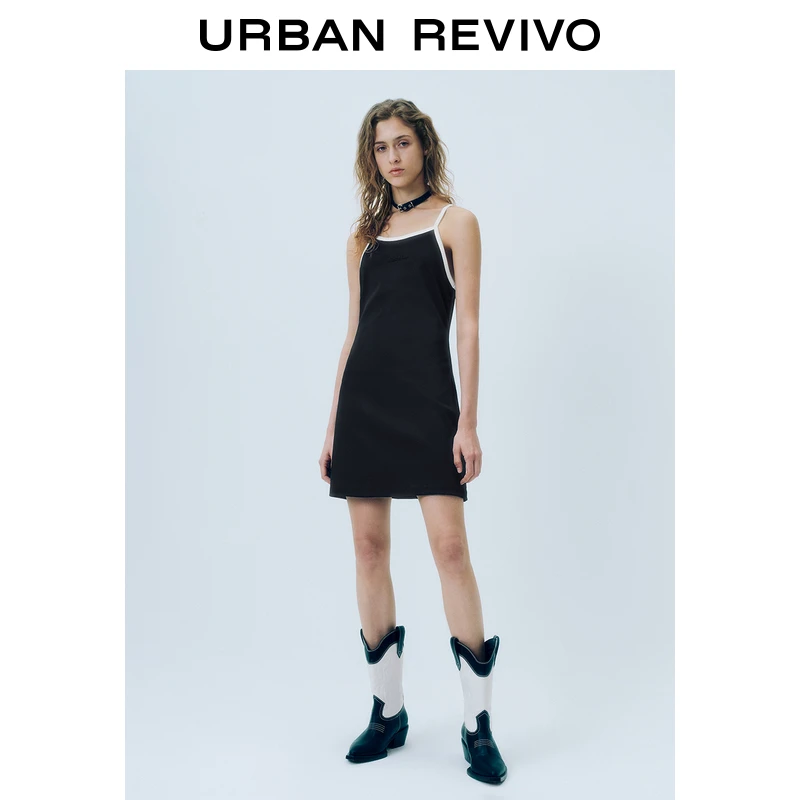 UR2025夏季新款女装复古撞色领字母吊带连衣裙UYY750062