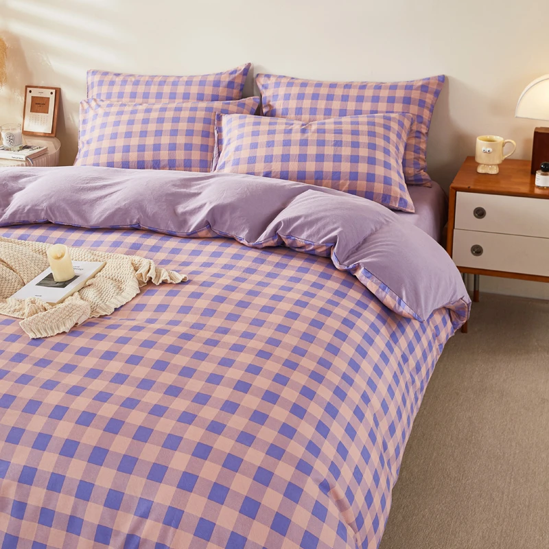 【孤品清仓】格子无印四件套云锦棉床上用品被套床单宿舍套件