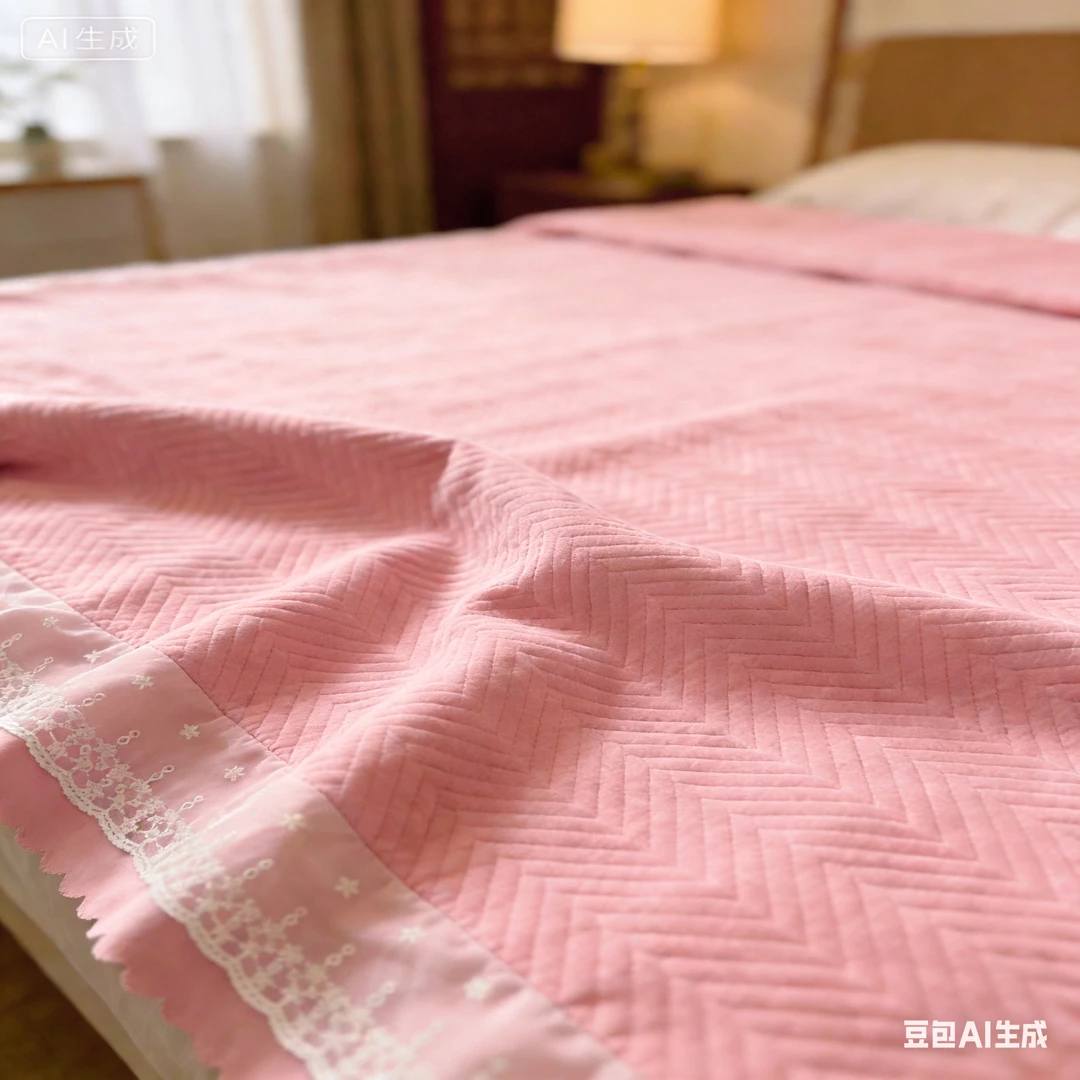 双层蕾丝花边牛奶绒床盖