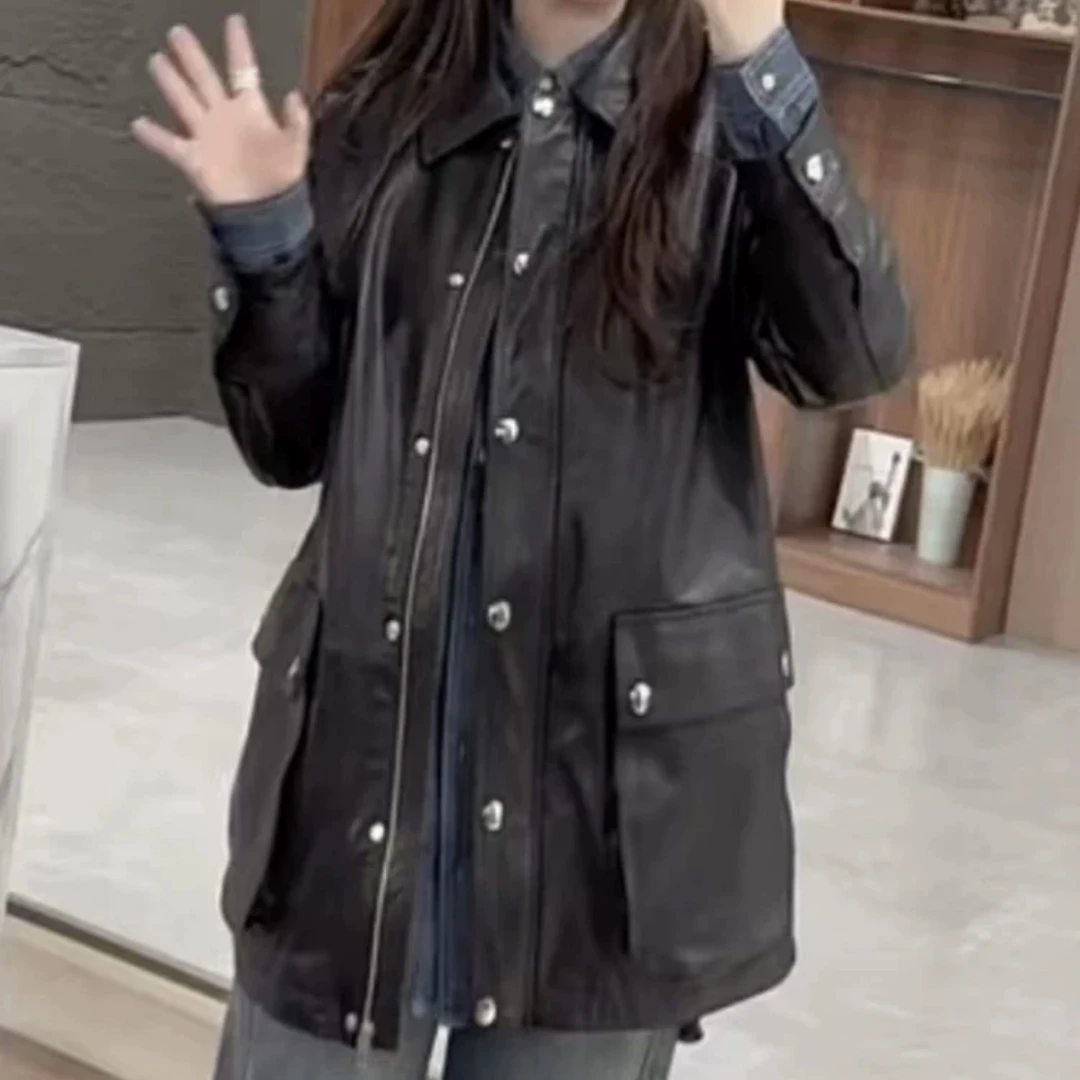 【阿美推荐真皮绵羊皮】2501工装风衣款内胆可拆卸皮衣外套