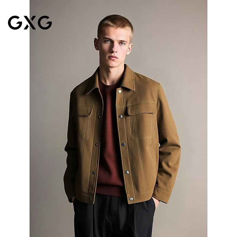 【新品】GXG男装复古明线夹克宽松翻领工装风外套25年#G25D213110