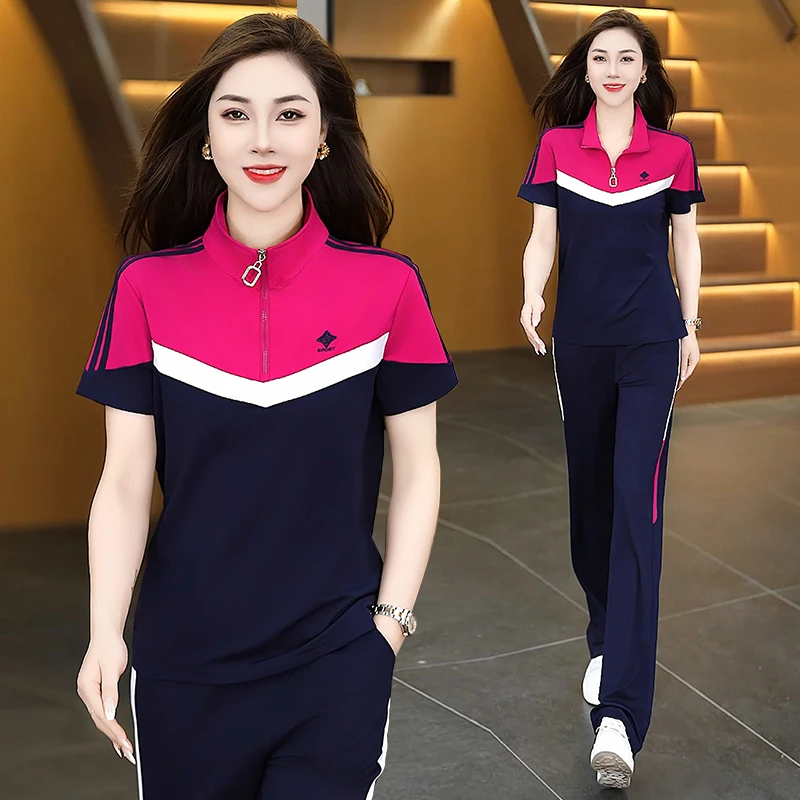 运动套装女2025年夏季新款百搭减龄气质洋气休闲户外运动两件套女