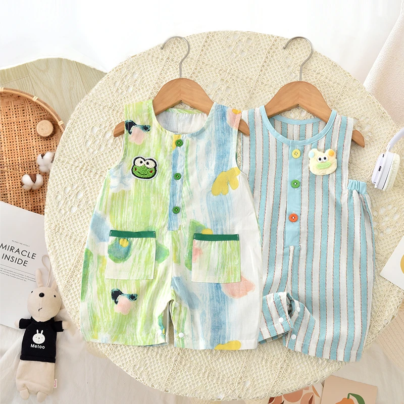 婴儿夏季薄款无袖连体衣初生宝宝空调服夏款爬服初生儿夏天衣服