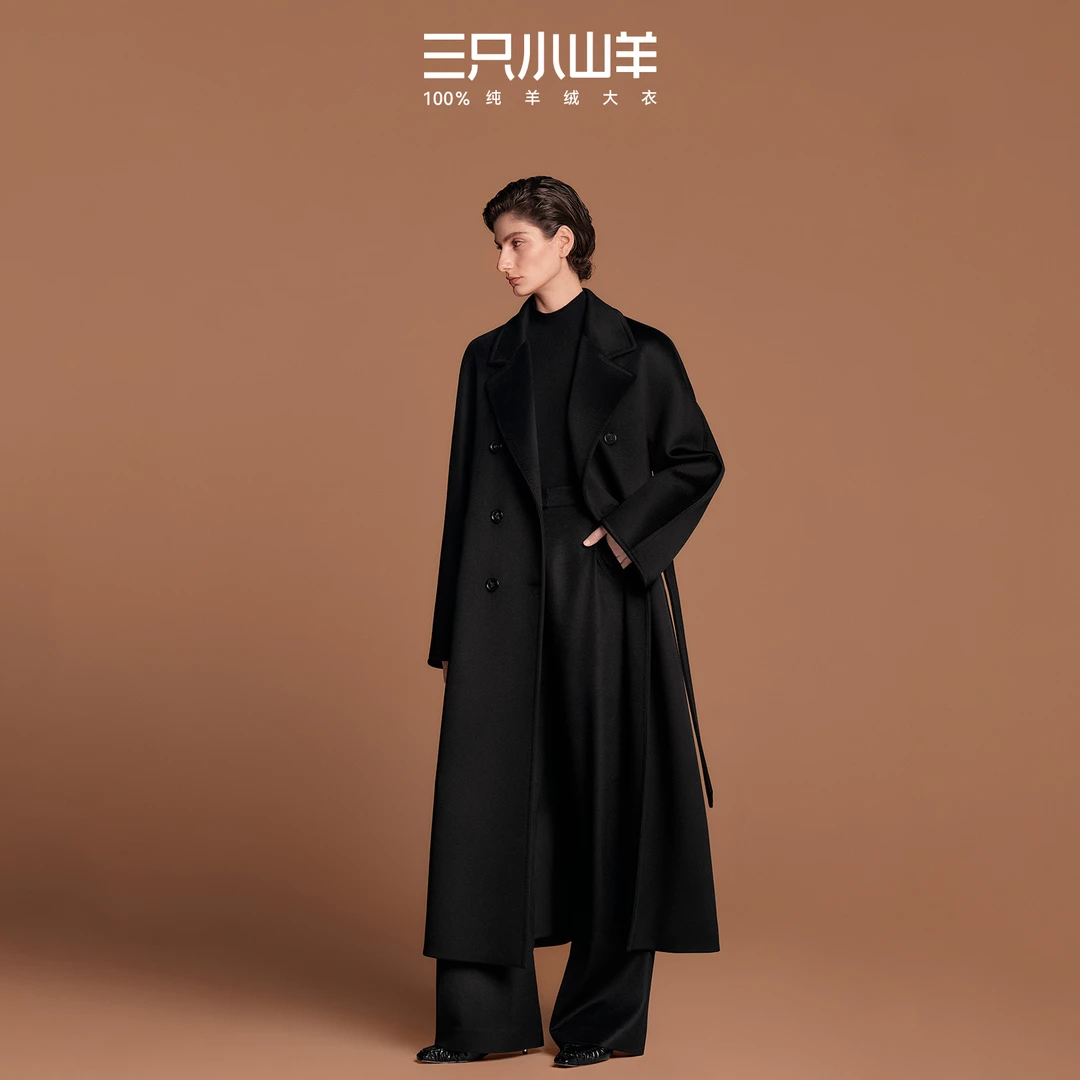三只小山羊【明星同款  钻石绒系列/老钱】100纯羊绒大衣双面呢女