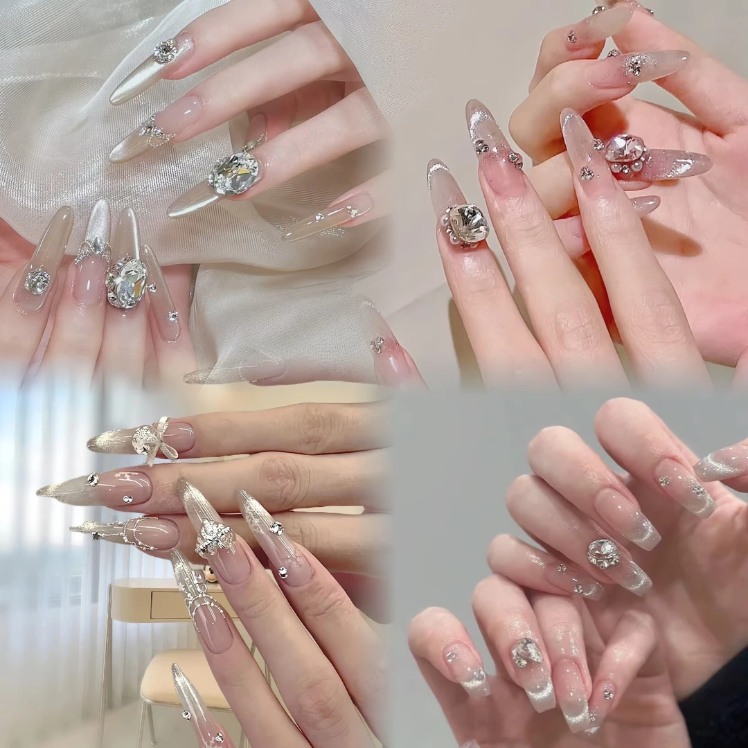 高级显白碎钻猫眼穿戴甲 精致纯手工穿戴甲