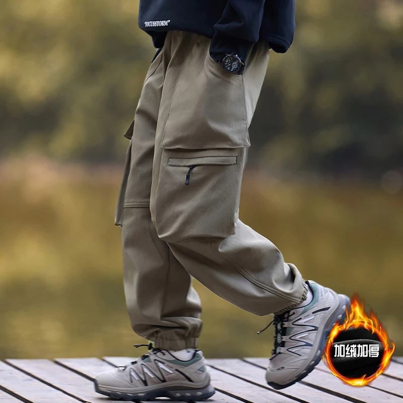 男童工装裤冬装新款童装儿童加绒加厚休闲裤大童冬款一体绒长裤潮