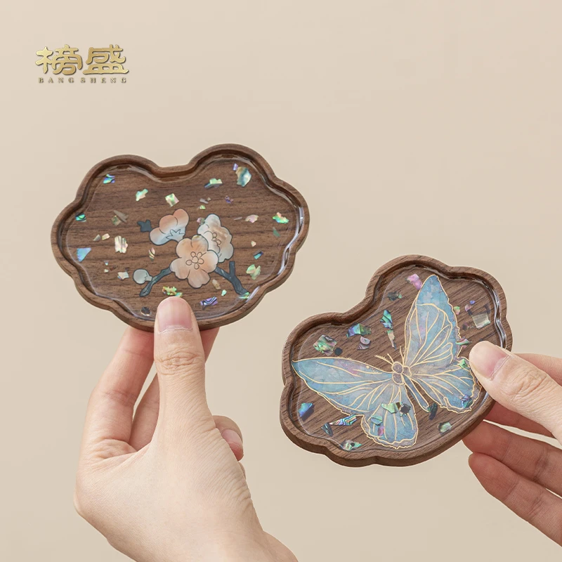 榜盛胡桃木杯垫原木茶杯托杯垫实木质隔热防烫垫创意功夫茶具配件