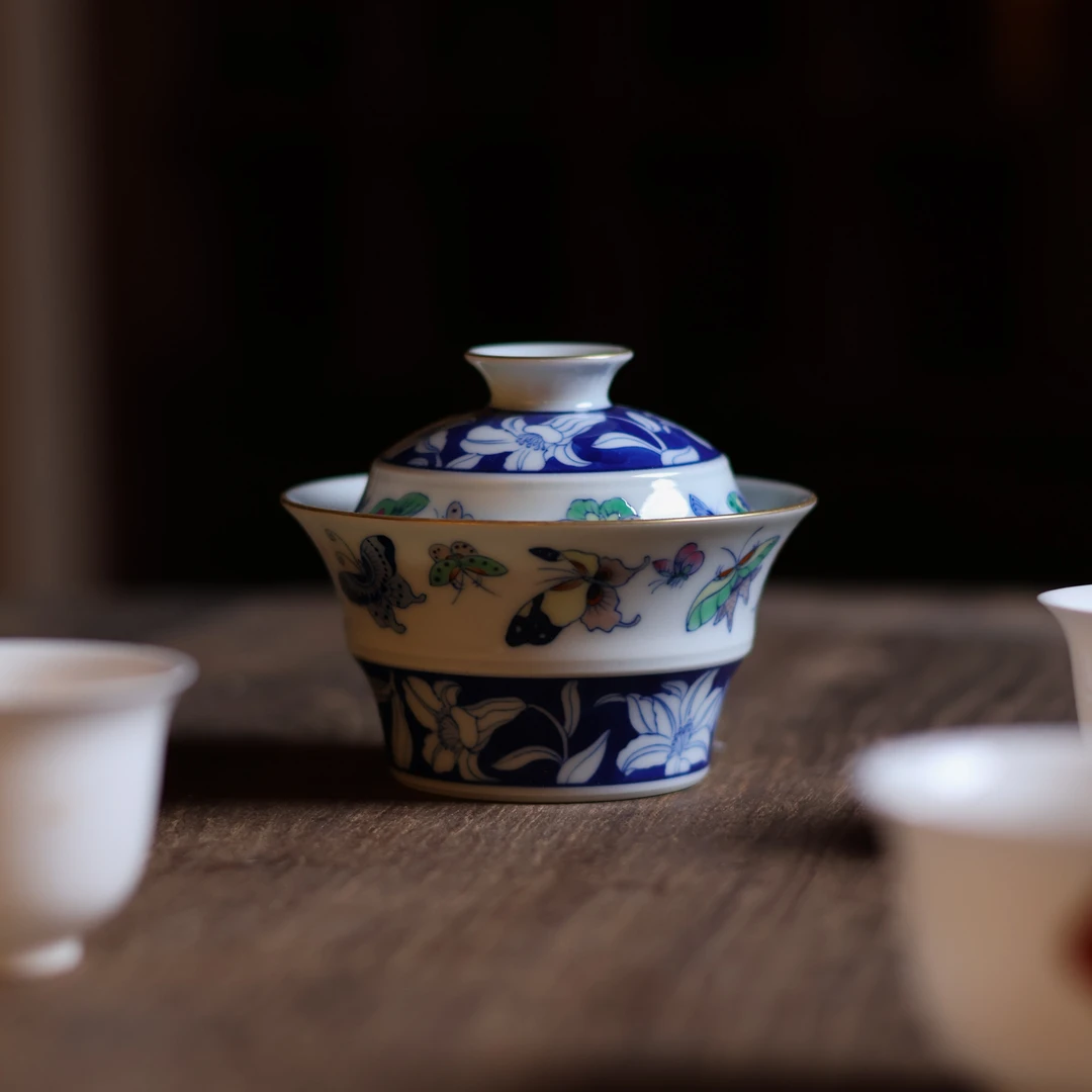 【悦生活】百合蛱蝶-卓君-盖碗-100ml（卓君S0051）