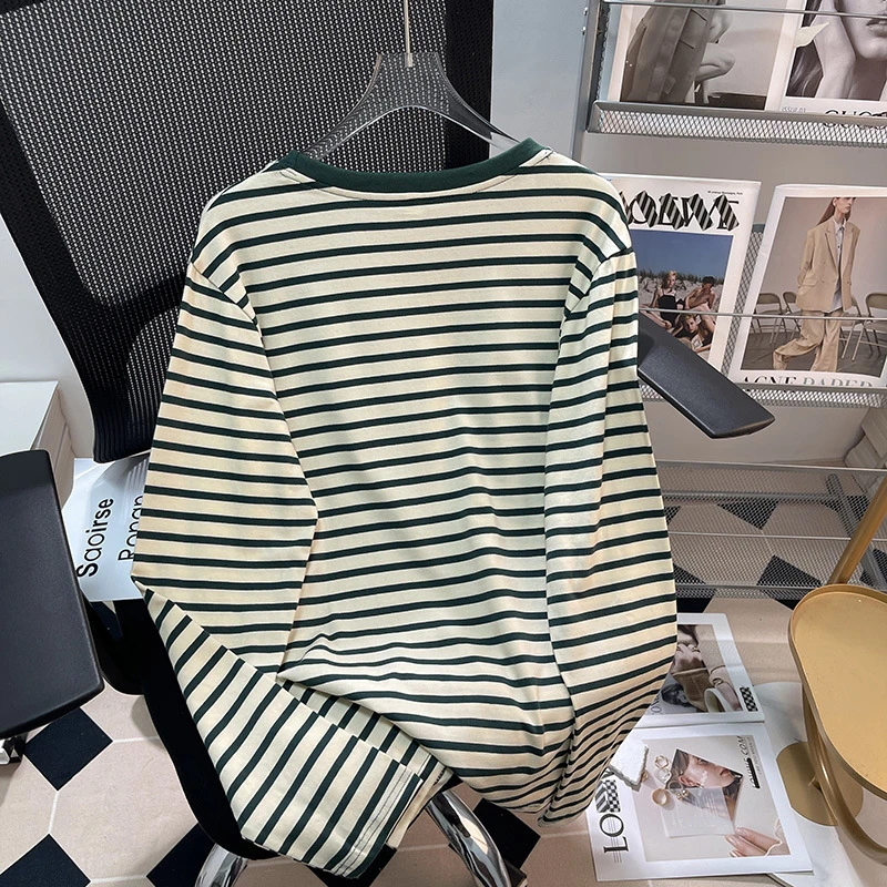 欧货条纹t恤女长袖2025秋季新款洋气减龄宽松内搭打底衫上衣