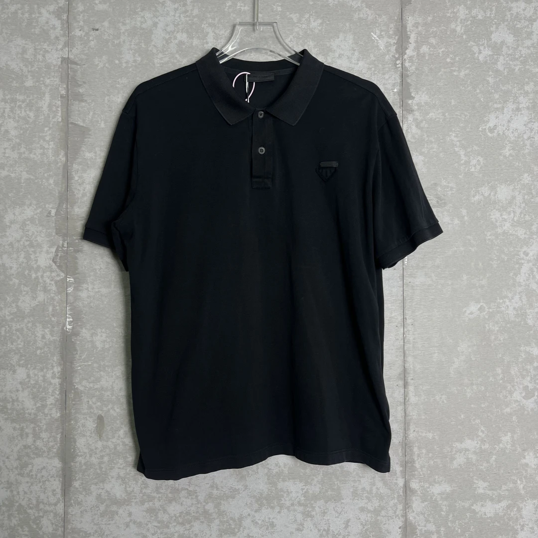 未使用 Prada/普拉达 2XL*1/黑色三角标标语短袖polo衫/11446