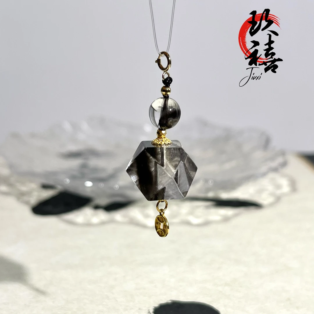 【二妹推荐】18k金黑银钛八角吊坠 (不含链)多样性发一