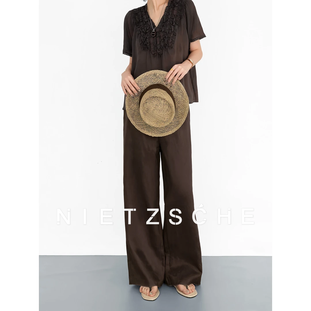 Nietzsche｜百穿不腻｜凉感1oo%亚麻 编织腰头 老钱松弛显瘦裤90128