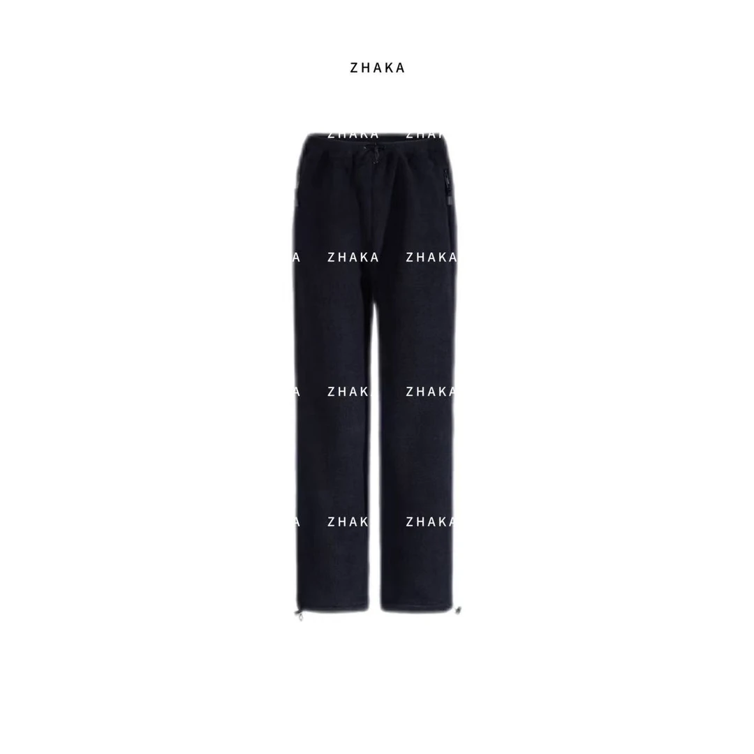 ZHAKA/摇粒绒抽绳口袋直筒休闲裤zkt338