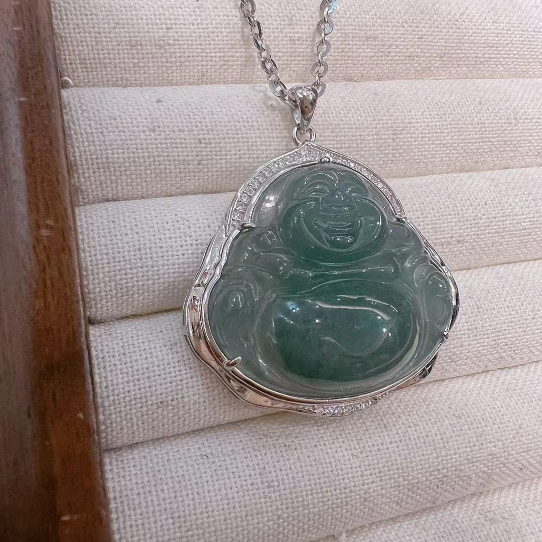 坠链均925银 毛衣链 989 油青绿大佛银坠子弥勒佛 高35MM宽36MM