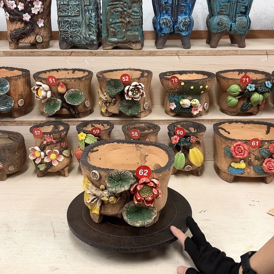 紫砂花盆62号，内口17×15高13