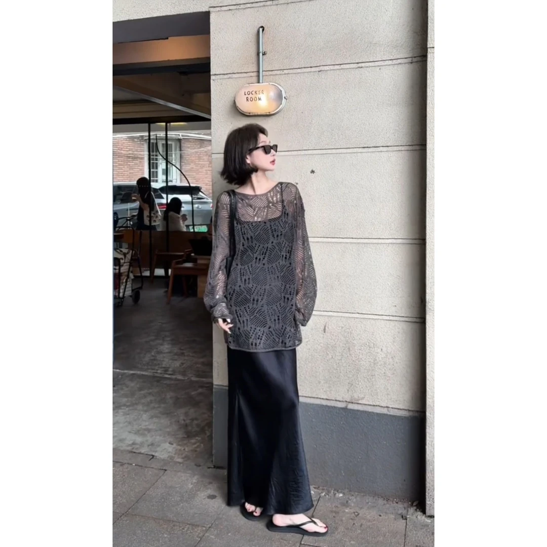 MARIE.COCO范菱格镂空防晒罩衫女春夏时尚气质轻奢包臀鱼尾裙套装