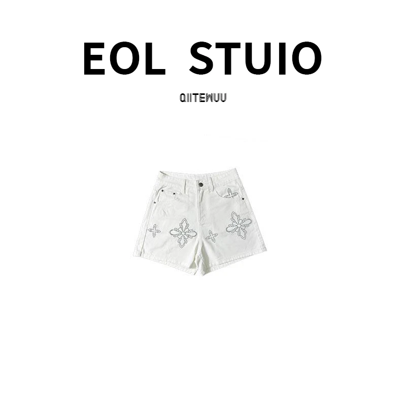 【品牌柜货】时尚休闲百搭潮流高腰牛仔短裤女刺绣工艺宽松薄款
