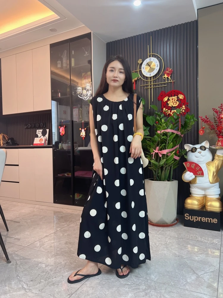人造棉睡裙女夏季新款宽松大码胖mm外穿复古时尚家居服无袖连衣裙