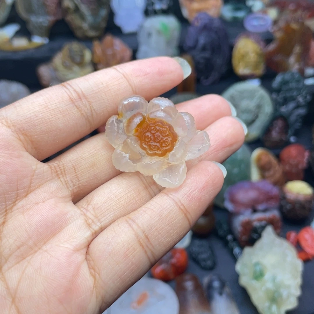 定制玛瑙未镶嵌手工雕刻莲花