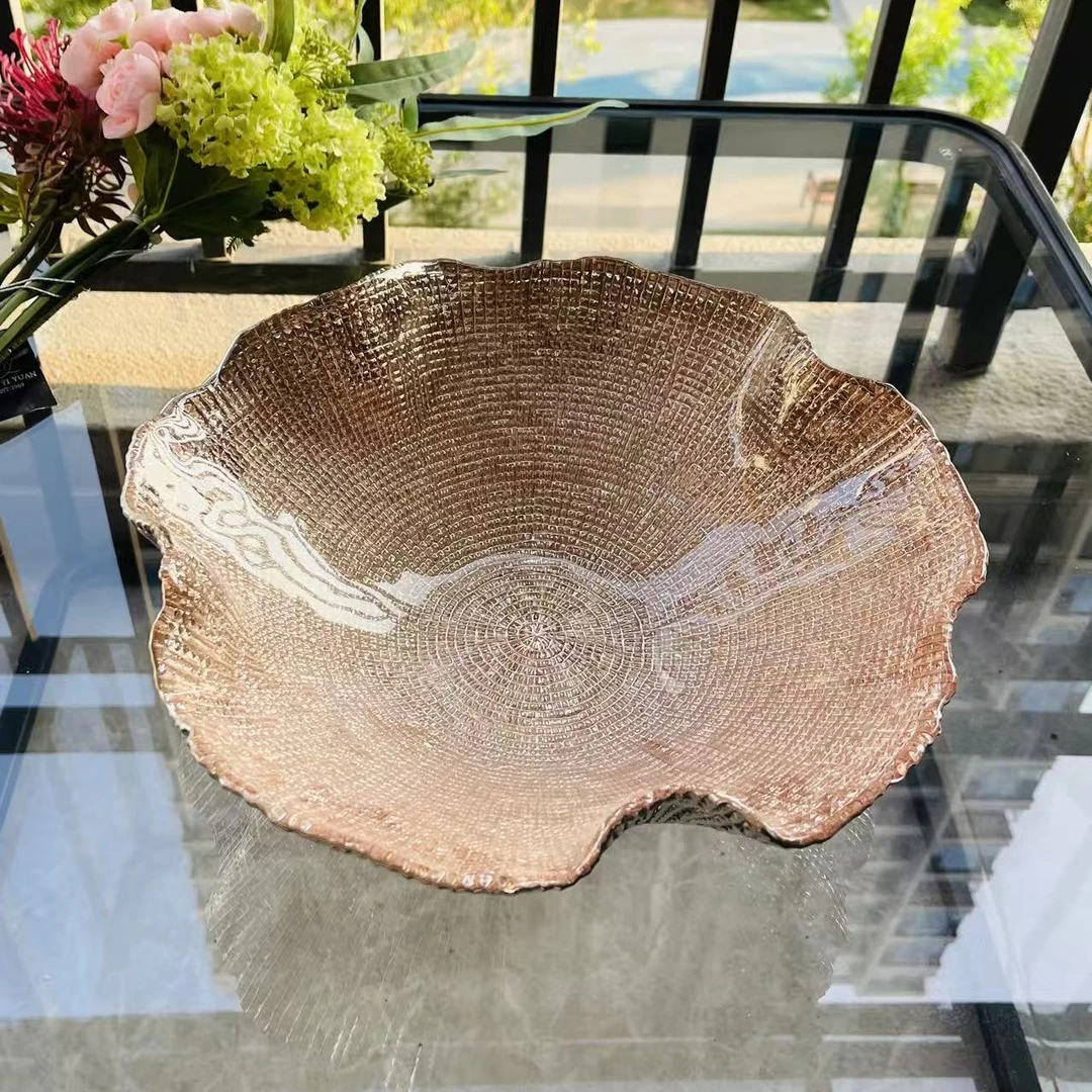 意大利品牌设计款玫瑰金轻奢果盘水晶水果盘家用欧式桌面装饰盘