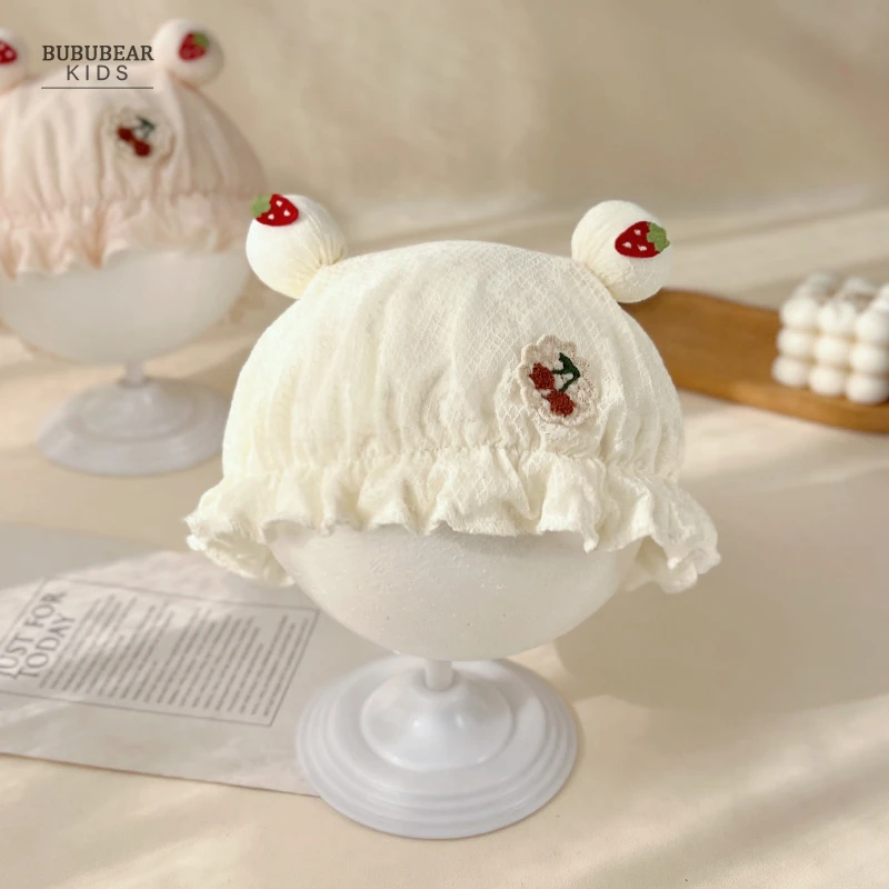 婴儿帽子春秋季薄款可爱0—6月女宝宝夏天渔夫帽小月龄可调节盆帽1