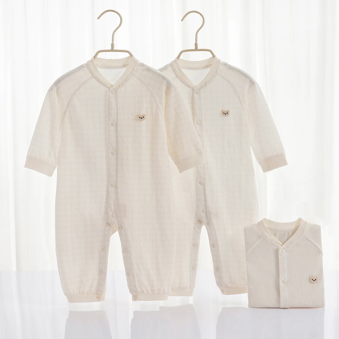 A类婴儿空调服夏天薄款长袖爬服男女宝宝洋气全棉连体服超薄睡衣
