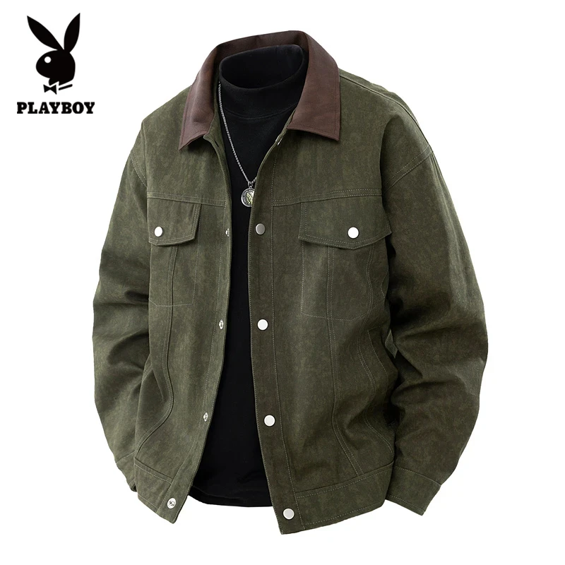 花花公子潮流时尚夹克男款秋季新款潮牌撞色休闲百搭翻领外套男装