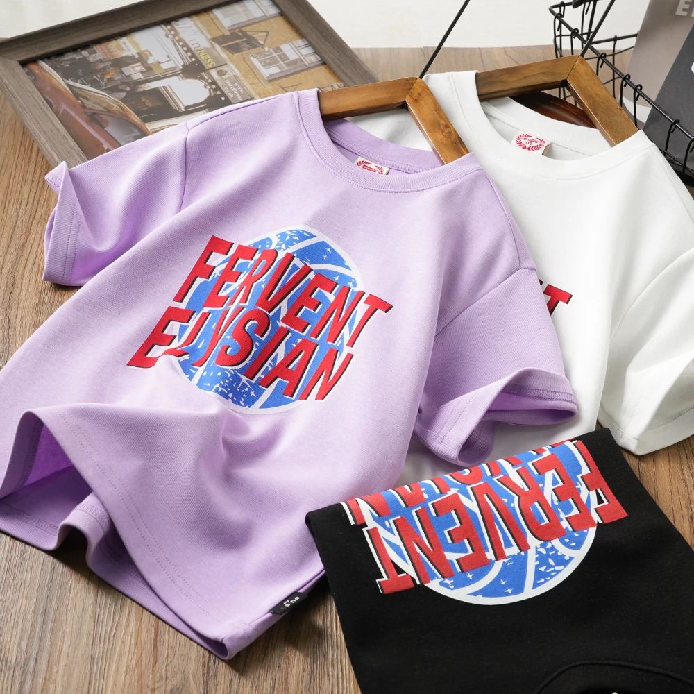 帅气男孩夏季款篮球字母印花短袖T恤中大童圆领上衣S993