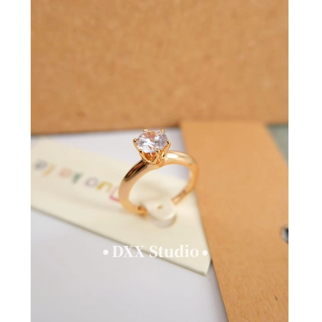 铜合金锆石戒指 小众原创设计经典六爪时尚戒指45197