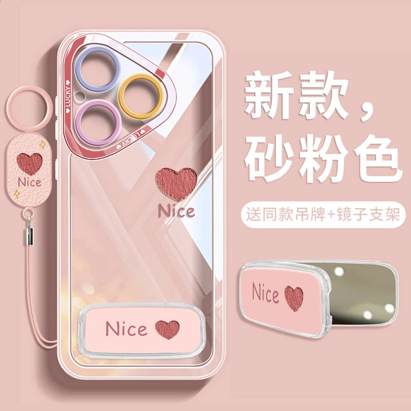 适用华为pura80手机壳pura70pro透明外壳十ultra保护套带镜子支架
