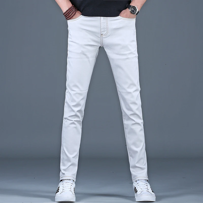 轻奢夏季薄款商务休闲牛仔裤男款2025超火修身冰柏灰小脚裤子男士