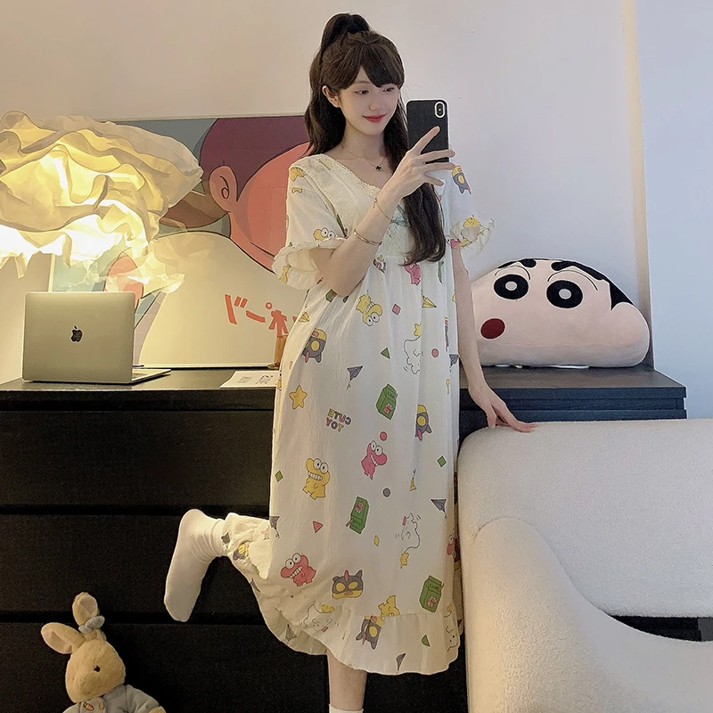 新款韩版睡裙女云朵棉特大码250居家服可外穿可爱风宽松印花