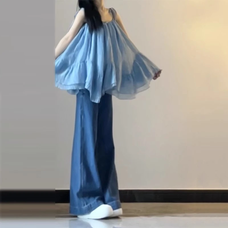 别致小众吊带背心女设计感小众外穿2025新款法式蓝色无袖上衣夏季