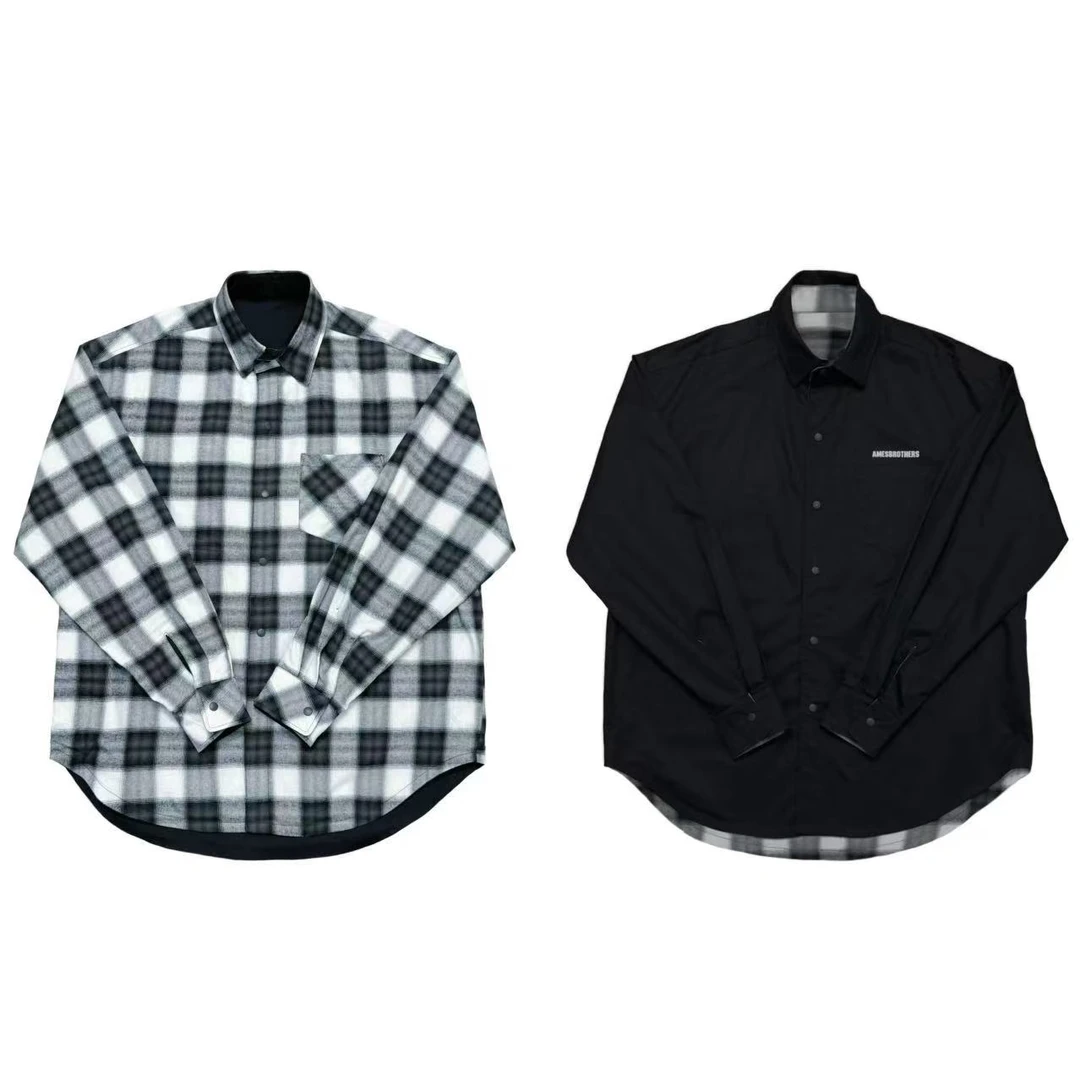 [M]黑色格子两面穿时尚刺绣休闲潮流酷感美式春秋外套（春日满满