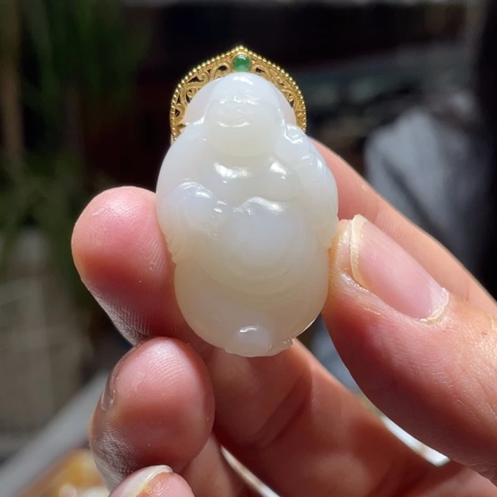 和田玉18K金镶嵌吊坠(不含链)