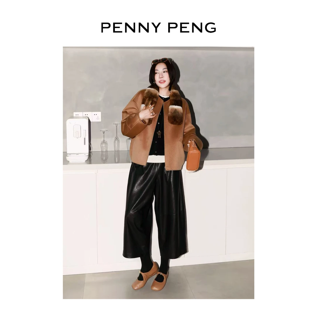 PENNYPENG暮色古堡黑标系列老钱风圆领拉链短款保暖宽松羊绒外套