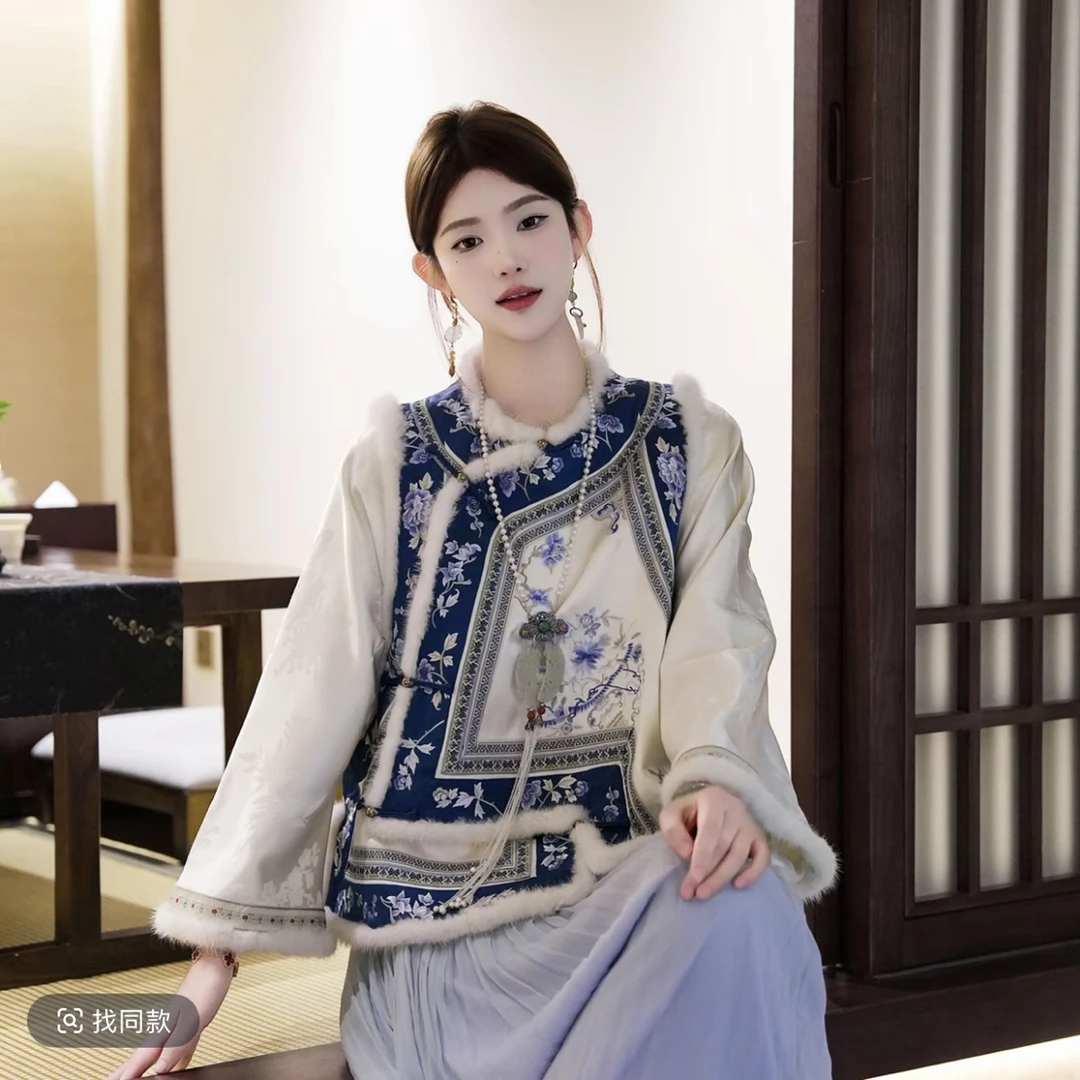·【青花瓷】中式复古立领古纯色宽松斜襟春夏马甲服装秋冬