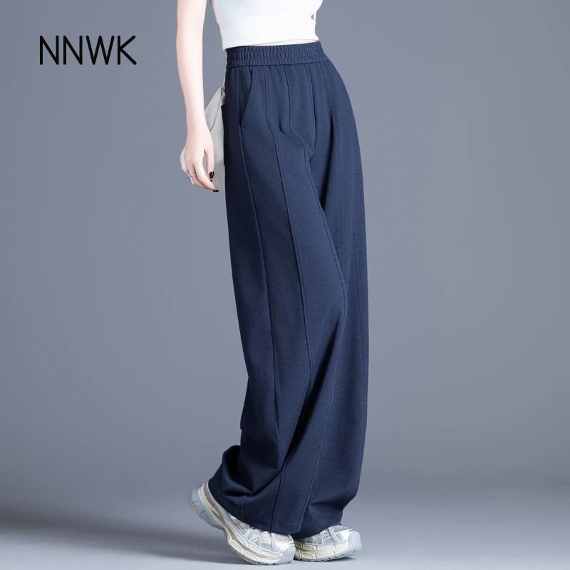 藏青色秋季薄款宽松阔腿裤旅行工装裤女垂感休闲裤弯刀哈伦灯笼裤