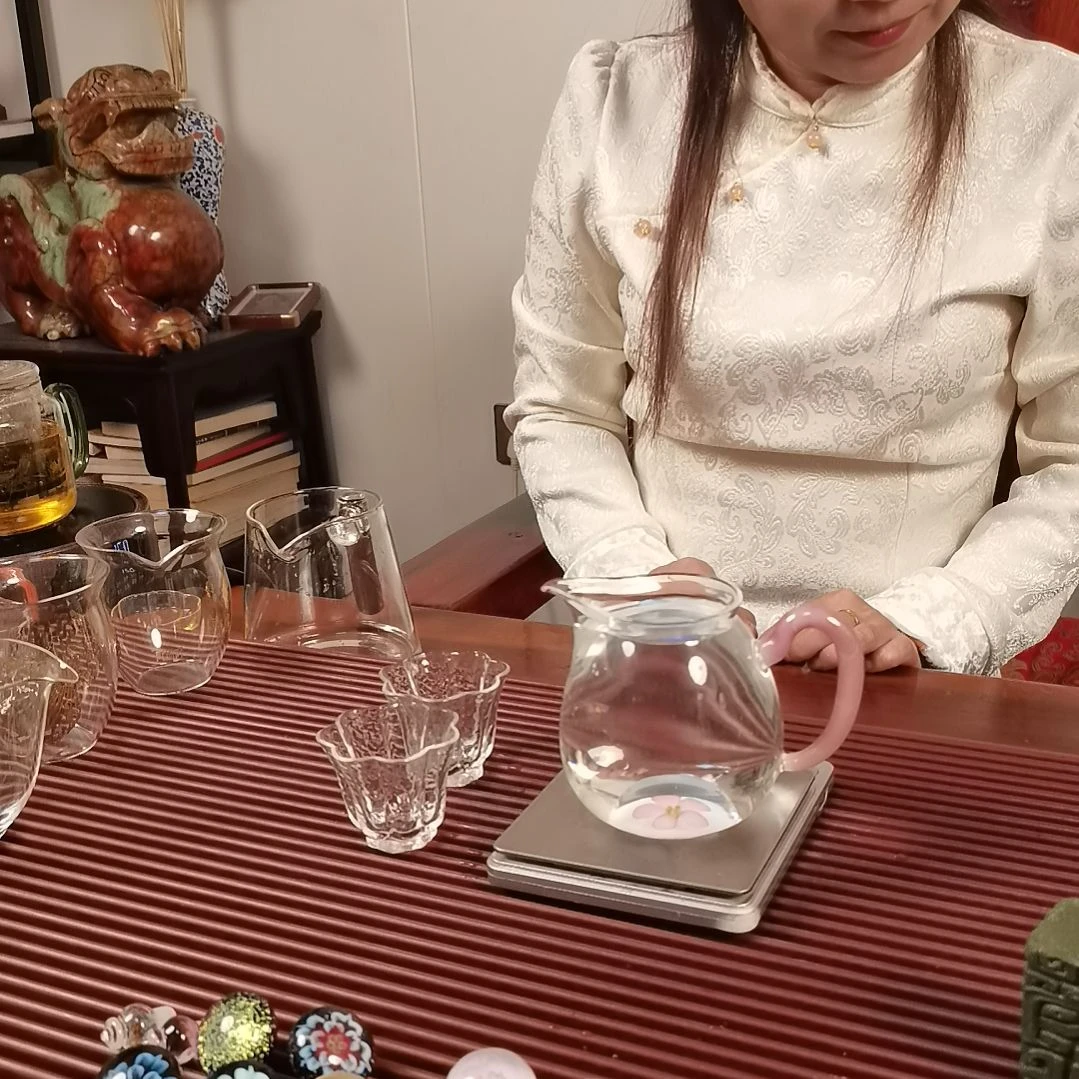 高硼硅玻璃手柄款粉花福袋公杯配两支小杯