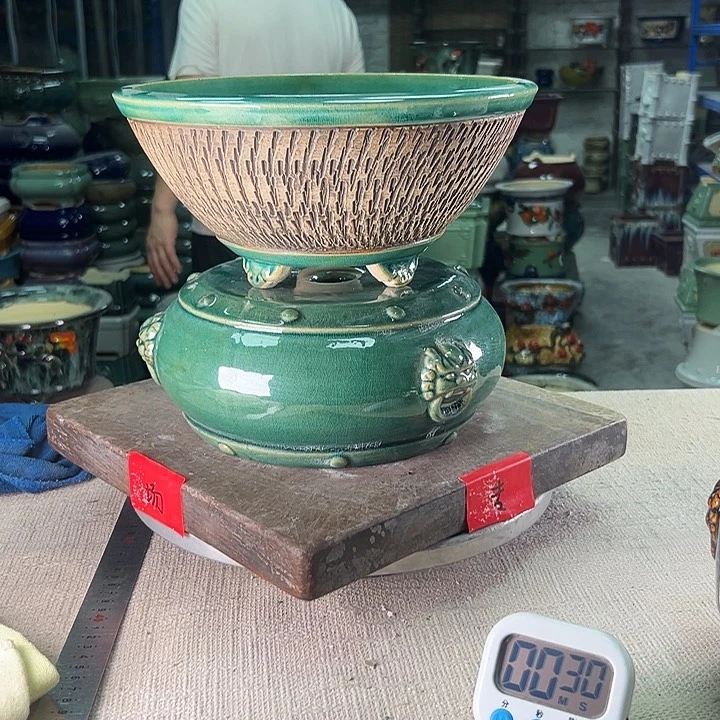 泳坤堂石湾盆黄*紫陶瓷