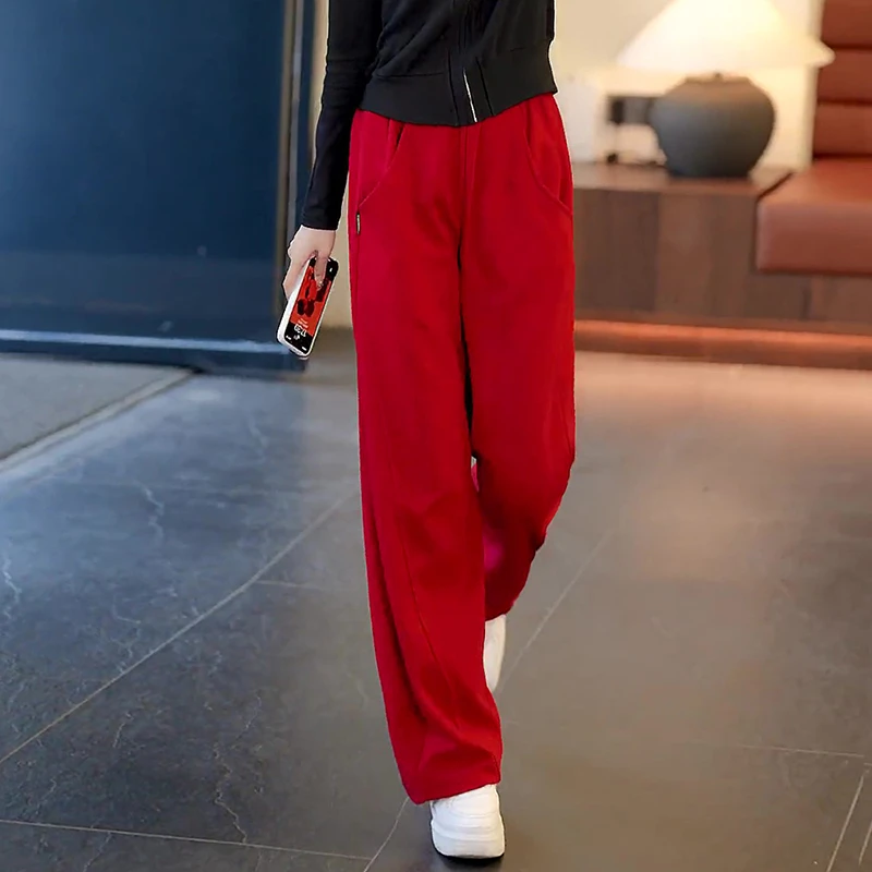 拉夏贝尔女香蕉裤2025春秋款百搭舒适宽松高腰直筒运动阔腿裤卫裤