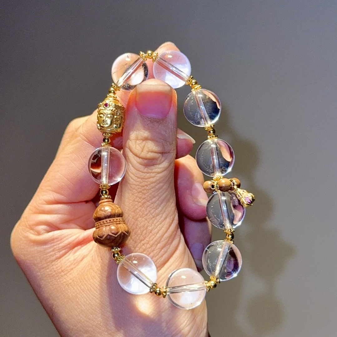 「沉韵悠长，晶透净心」9A白水晶老山檀葫芦设计款手串·多样性发一