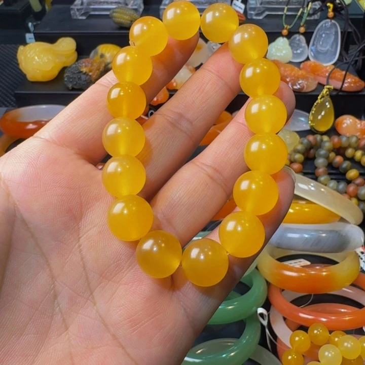 石英质玉（金丝玉）未镶嵌手链12m