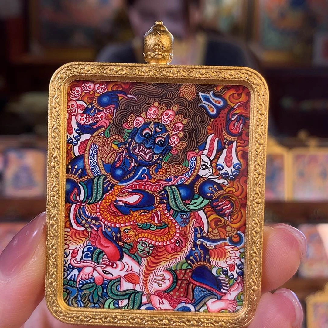 当***薄吊坠热贡纯手绘唐卡大黑天