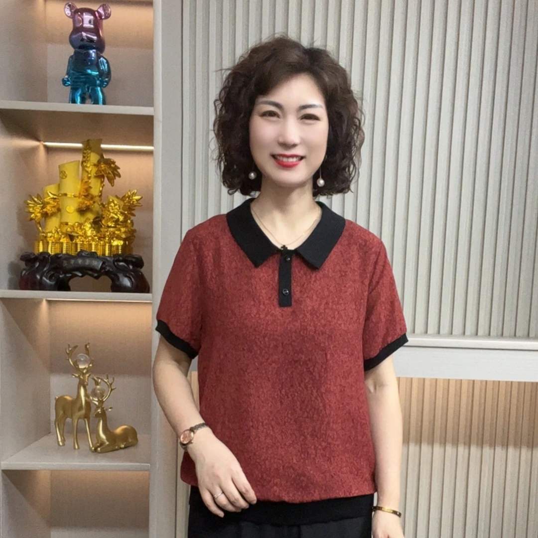 妈妈装流行欧若拉时尚潮牌女装宽松夏装女士独特漂亮小衫休闲短袖