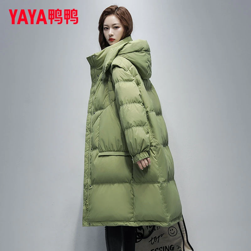 YAYA/鸭鸭正品中长款羽绒服女2025年冬季新款时尚连帽加厚外套潮