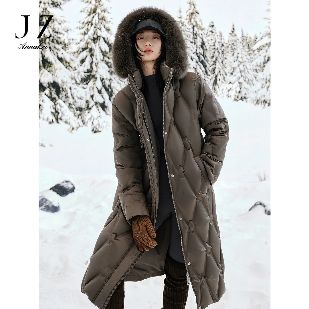 【绒享】玖姿·安娜蔻优雅淑女毛领连帽廓形鸭绒羽绒女2024冬季新款