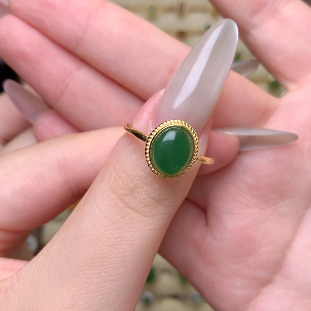 喵***学和田玉银S925镶嵌戒指