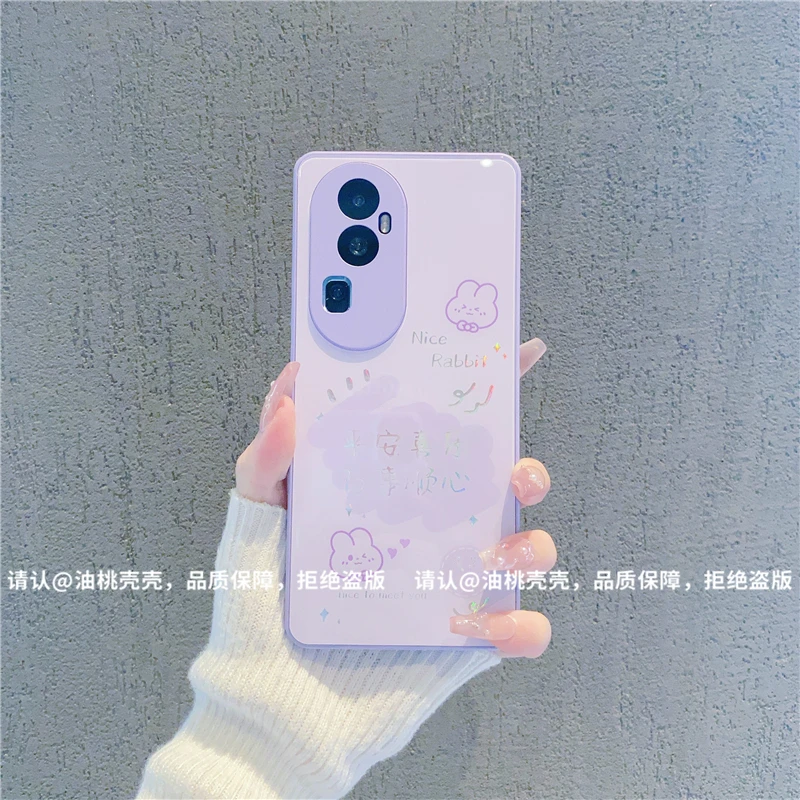 （OPPOReno10系列）金属烫金玻璃壳适用Reno10/10Pro/10Pro+手机壳