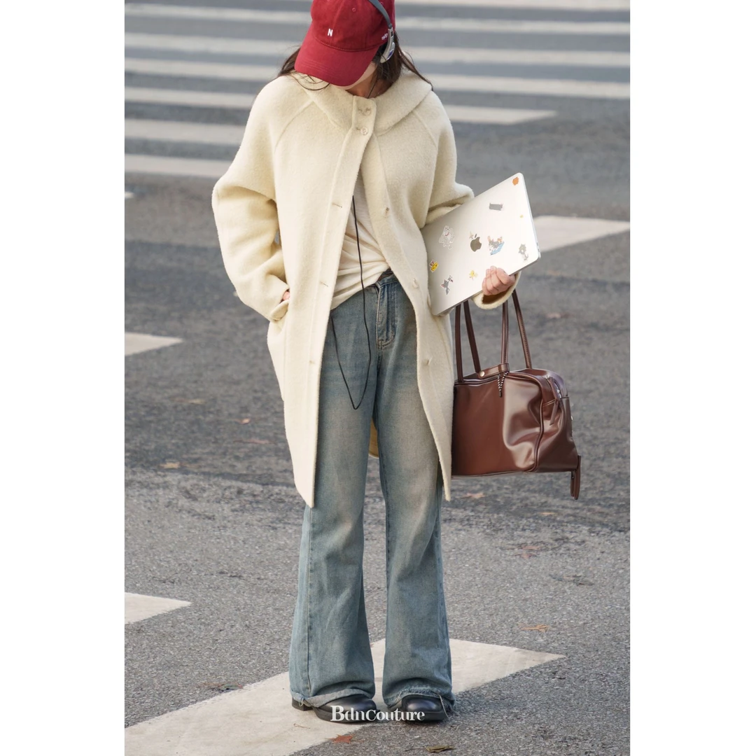 BDN【推荐款】暖而轻 苏力贝贝羊驼宽松连帽中长款双面绵羊毛大衣